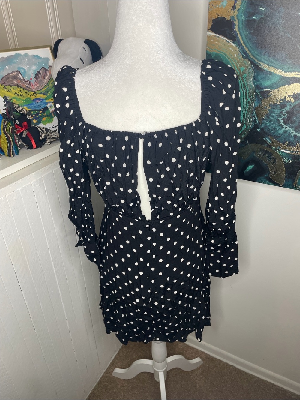 Topshop Black Polka Dot Square-Neck Mini Dress